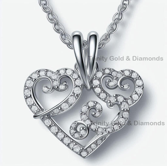 Triple Heart Pendant Necklace • HEART PENDANT •  Moissanite Heart Necklace • Pave Heart Pendant • Heart Necklace • Perfect Mothers Day Gift