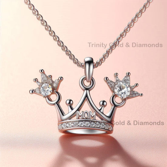 Mom Crown Diamond Pendant Necklace  • Moissanite Heart Necklace • Handmade Gift for Her • Mother’s Day Jewelry • Gift for Mom