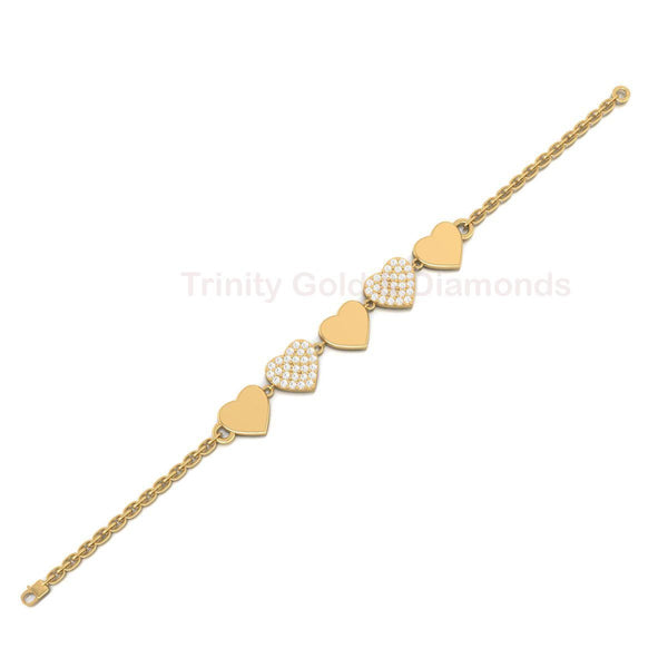 Heart Shape Bracelet For Women • 14KT Yellow Gold Over 925 Sterling Silver • Perfect Gift For Women • Size-5-12 Inches • Lobster Fish Lock