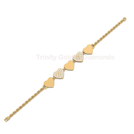 Heart Shape Bracelet For Women • 14KT Yellow Gold Over 925 Sterling Silver • Perfect Gift For Women • Size-5-12 Inches • Lobster Fish Lock