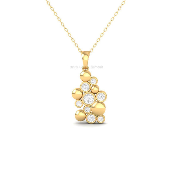 Modern Cluster Diamond Pendant, 18K Gold Over Sterling Silver, Handmade Bubble Necklace, Contemporary Jewelry for Women, Gift for Her