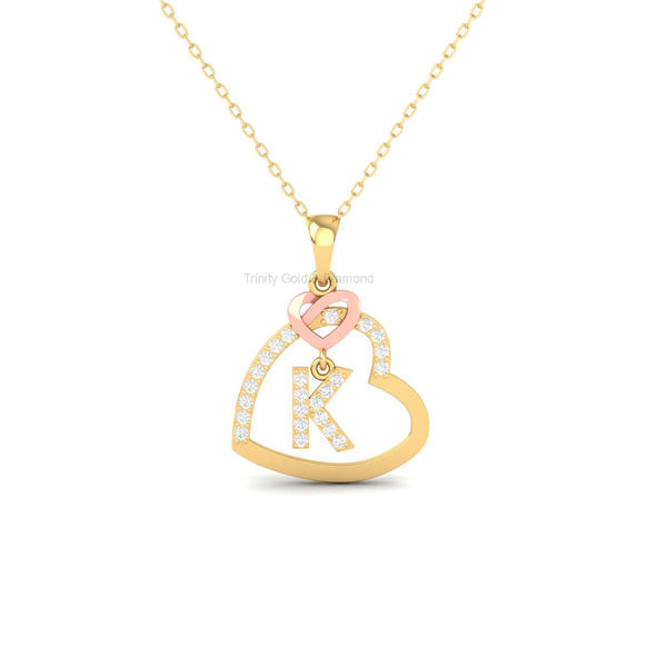 Personalized Heart Pendant with Initial, 18K Gold Over Sterling Silver, Diamond Accent Letter Necklace, Custom Gift for Her, Handmade