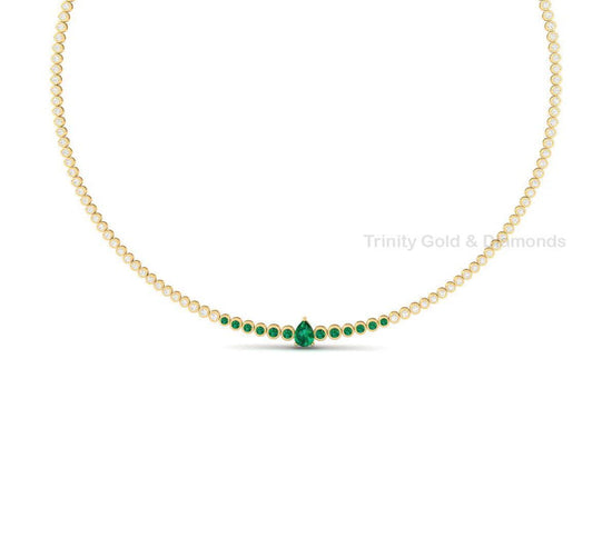 Pear Cut Moissanite Tennis Necklace • Bezel Set Necklace • Handmade Diamond Jewelry • Chocker Necklace • Perfect Mothers Day Gift