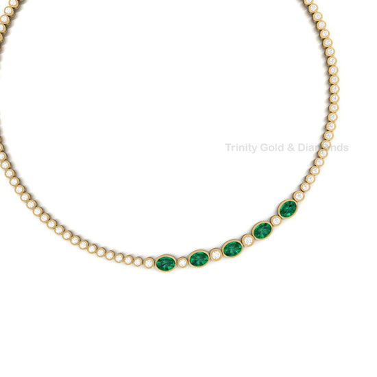 Oval Cut Moissanite Tennis Necklace • Bezel Set Necklace • Handmade Diamond Jewelry • Chocker Necklace • Gemstone Necklace Mothers Day Gift