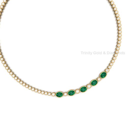 Oval Cut Moissanite Tennis Necklace • Bezel Set Necklace • Handmade Diamond Jewelry • Chocker Necklace • Gemstone Necklace Mothers Day Gift