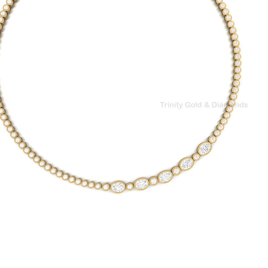 Oval Cut Moissanite Tennis Necklace • Bezel Set Necklace • Handmade Diamond Jewelry • Chocker Necklace • Mothers Day Gift Necklace