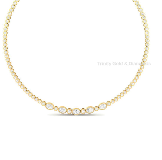 Oval Cut Moissanite Tennis Necklace • Bezel Set Necklace • Handmade Diamond Jewelry • Chocker Necklace • Mothers Day Gift Necklace