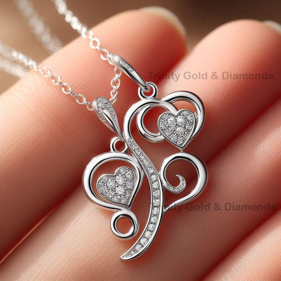 Triple Heart Moissanite Diamond Pendant Necklace • HEART PENDANT • Pave Heart Pendant • Heart Necklace • Perfect Mothers Day Gift