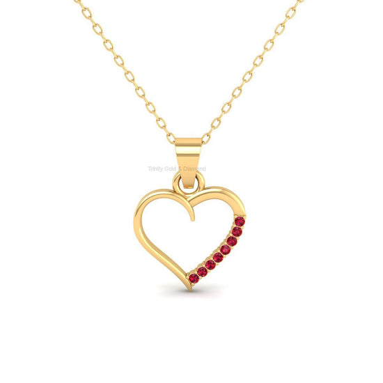 Emerald Accent Open Heart Pendant Necklace, Handmade Minimal Gold Jewelry Gift for Her, Dainty Romantic Charm