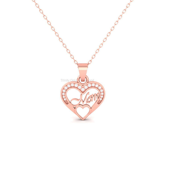 Mom Heart Pendant Necklace with Moissanite, Handmade Gold Jewelry Gift for Mother, Dainty Mom Charm for Birthday or Mother&