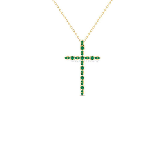 Green Cross Pendant Necklace, Handmade Gold Dainty Religious Jewelry, Minimalist Spiritual Charm, Gift for Her