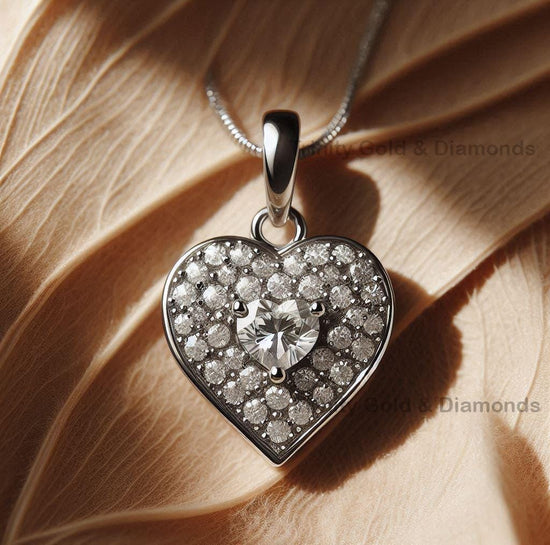 Heart Shape Moissanite Diamond Pendant Necklace, Sterling Silver Gift for Her, Dainty Handmade Jewelry, Mothers Day Gift