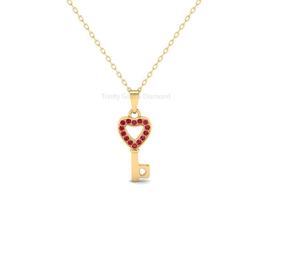 Heart Key Necklace, Key Pendant, Charm Jewelry, Gift For Mother, Dainty Silver Necklace, Wedding Gift, Silver Key Necklace, Ruby Necklace