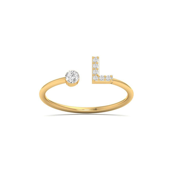 Personalized L Initial Diamond Ring, Open Gold Ring for Women, Dainty Letter Ring, 14K Gold Plated, Custom Alphabet Promise Ring