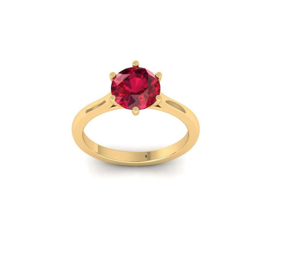 Ruby Ring, Round Solitaire Engagement Ring, Ruby Engagement Ring, Solitaire Dainty Ring, Birthstone Ring for Women, Ruby Wedding Ring, Gifts