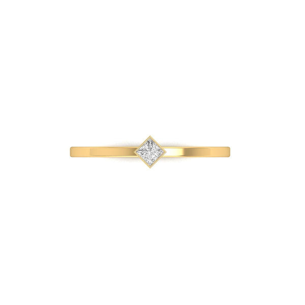 Princess Cut Diamond Dainty Ring, 14K Gold Plated Minimalist Promise Ring, Bezel Solitaire Ring, Stackable Ring for Her, Gift for Women