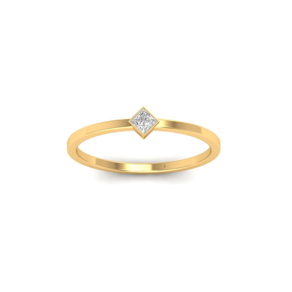 Princess Cut Diamond Dainty Ring, 14K Gold Plated Minimalist Promise Ring, Bezel Solitaire Ring, Stackable Ring for Her, Gift for Women