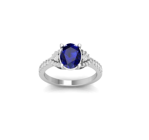 Oval Blue Sapphire Engagement Ring, White Gold Plated Ring for Her, Vintage Style Sapphire Ring, September Birthstone, Wedding Gift