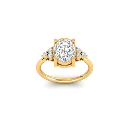 Oval Cut Diamond Engagement Ring, 14K Yellow Gold Plated Solitaire Ring, 3 Stone Moissanite Ring for Women, Handmade Wedding Jewelry