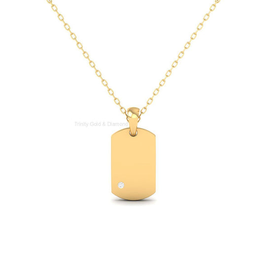Minimalist Gold Tag Pendant with Diamond, 14K Gold Plated Engravable Necklace Charm, Dainty Gift for Her, Mother’s Day Jewelry