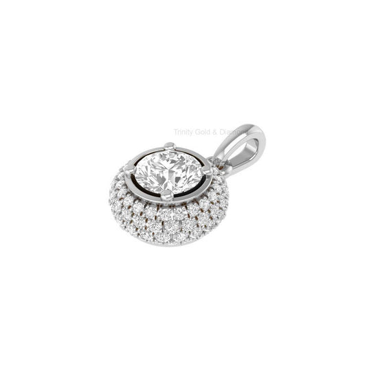 Round Halo Diamond Pendant, 14K Gold Plated Cluster Necklace Charm, Dainty Mother’s Day Gift for Her, Moissanite CZ Pendant Jewelry