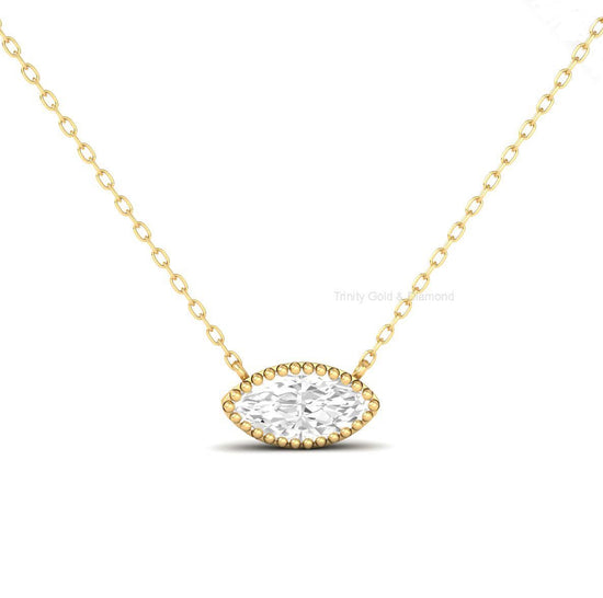 Marquise Moissanite Pendant, 14K Gold Plated Solitaire Charm, Dainty Bezel Set Necklace Gift for Her, Mother’s Day Jewelry