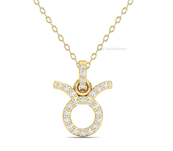 Taurus Zodiac Pendant, Dainty Diamond Astrology Charm, 14K Gold Plated Necklace for Women, April Birthday Gift, Mother&