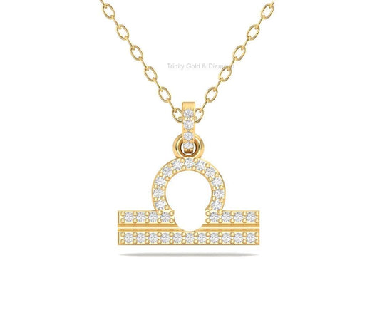 Libra Zodiac Pendant, Diamond Astrology Charm in 14K Gold Plated, Dainty Libra Gift for Her, October Birthday Jewelry, Mother’s Day Gift