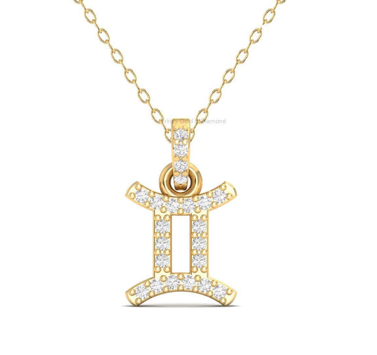 Gemini Zodiac Pendant, Dainty Diamond Astrology Necklace Charm, 14K Gold Plated Gift for Her, June Birthday Jewelry, Mother’s Day Gift
