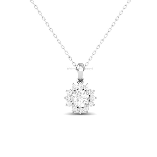 Floral Moissanite Cluster Pendant, 14K Gold Plated Dainty Diamond Necklace Charm, Gift for Her, Elegant Mother’s Day Jewelry