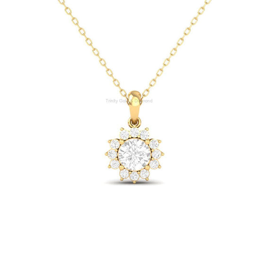 Floral Moissanite Cluster Pendant, 14K Gold Plated Dainty Diamond Necklace Charm, Gift for Her, Elegant Mother’s Day Jewelry