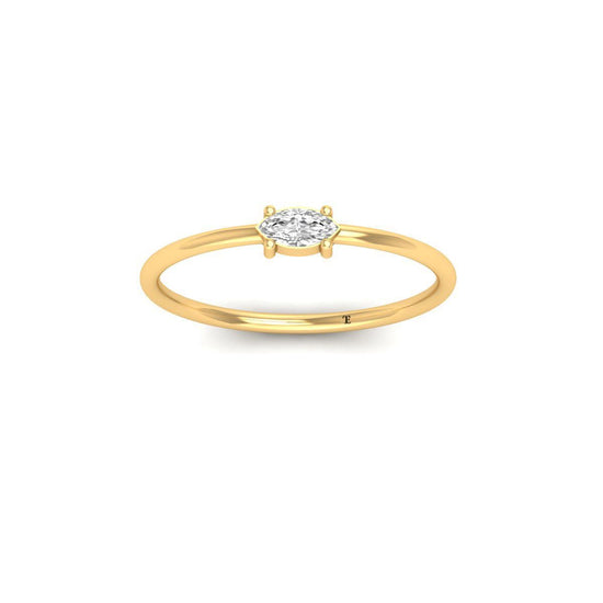Marquise Diamond Dainty Ring | 14K Gold Plated Minimalist Promise Ring | Thin Stacking Ring for Women | Handmade Solitaire Jewelry