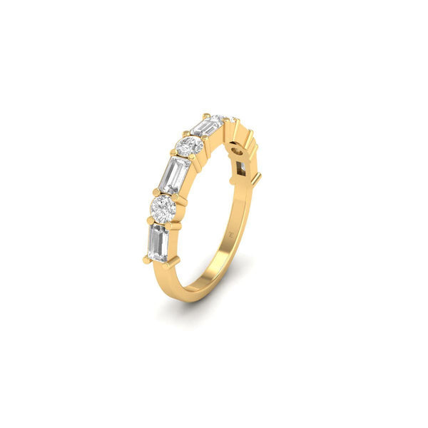 Baguette and Round Diamond Band Ring | 14K Gold Plated Stackable Ring | Dainty Eternity Ring for Women | Handmade Bridal Jewelry