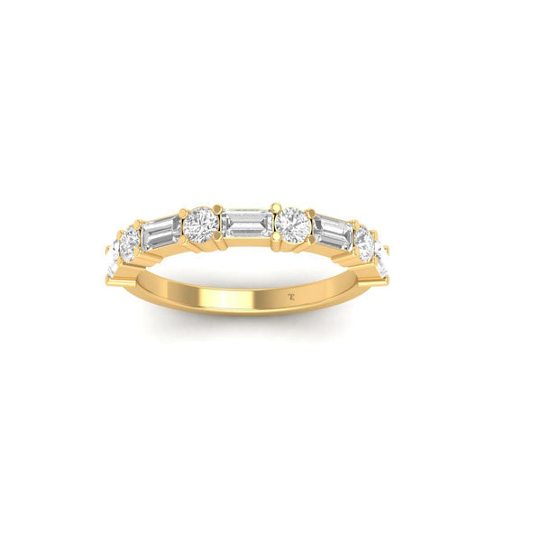 Baguette and Round Diamond Band Ring | 14K Gold Plated Stackable Ring | Dainty Eternity Ring for Women | Handmade Bridal Jewelry