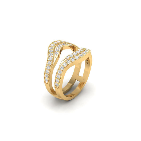 Double Row Chevron Enhancer Ring | 14K Gold Plated Diamond Guard Ring | Wedding Band Ring Set | Elegant Statement Ring for Women