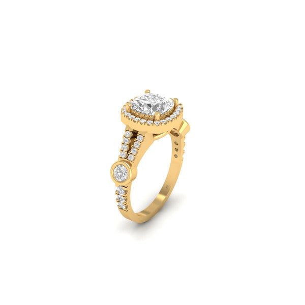 Cushion Halo Engagement Ring | 14K Gold Plated Split Shank Ring | Double Halo Statement Ring for Her | Bridal Jewelry Gift