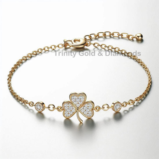 Clover Shape Bracelet For Women • 14KT Yellow Gold Over 925 Sterling Silver • Perfect Gift For Women • Size-5-12 Inches • With Lobster Lock