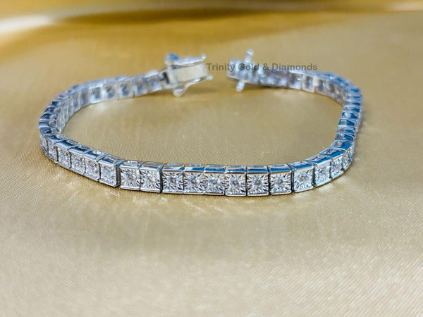 Illusion Plate Diamond Tennis Bracelet, Miracle Setting Square Link Bracelet, Dainty Gold Bracelet, Elegant Mothers Day Gift, 4.70mm Width