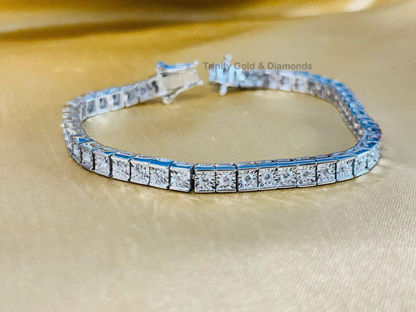Illusion Plate Diamond Tennis Bracelet, Miracle Setting Square Link Bracelet, Dainty Gold Bracelet, Elegant Mothers Day Gift, 4.70mm Width