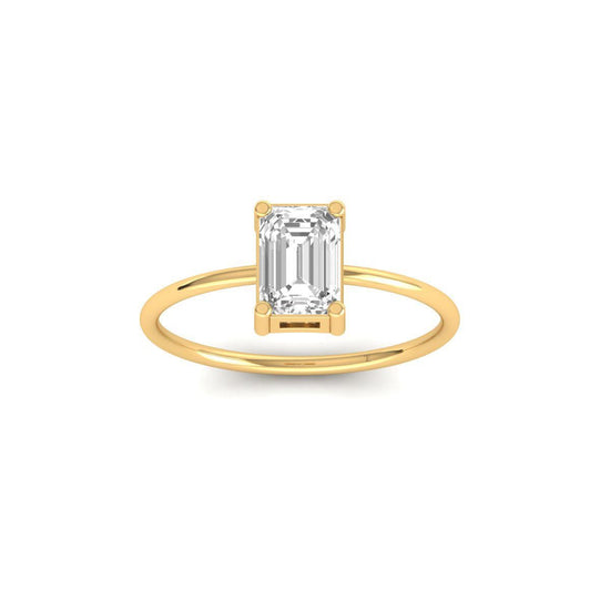 Emerald Cut Solitaire Ring in 14k Gold, Dainty Engagement Ring for Women, Minimalist Promise Ring, Handmade Gold Ring Gift for Her