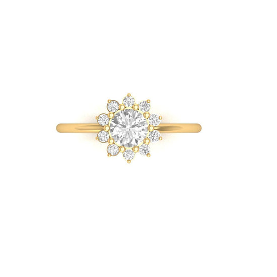 Floral Halo Moissanite Ring, 9MM Round Engagement Ring for Women, 925 Sterling Silver Band 1.10MM, Handmade Proposal Gift