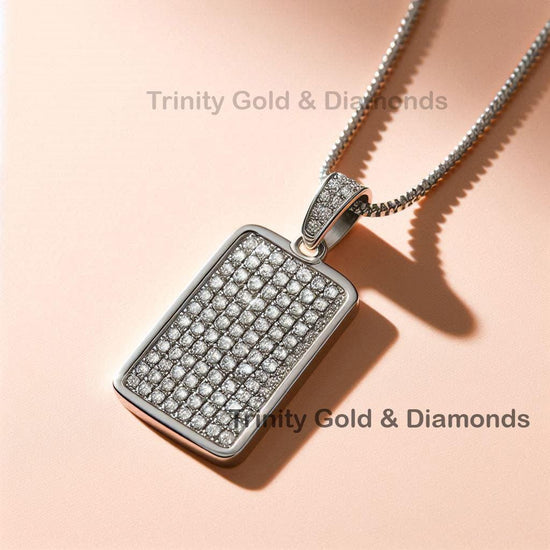 Men’s Iced Out Dog Tag Pendant, Moissanite Pave Necklace, 925 Sterling Silver, Hip Hop Jewelry, Gift for Him, Statement Pendant necklace
