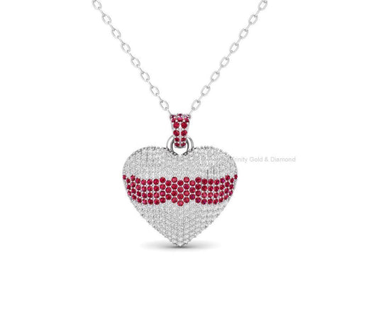 50mm Big Red and White Heart Pendant Necklace, Pave CZ Love Pendant, Romantic Gift for Her, Heart Necklace, Anniversary Jewelry