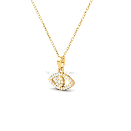 Evil Eye Pendant Necklace, Moissanite Diamond Protection Necklace, Dainty Lucky Eye Jewelry, Gift for Her, Handmade Amulet
