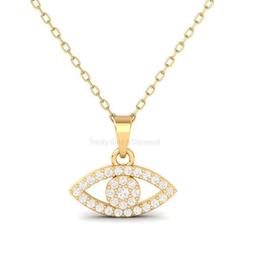 Evil Eye Pendant Necklace, Moissanite Diamond Protection Necklace, Dainty Lucky Eye Jewelry, Gift for Her, Handmade Amulet