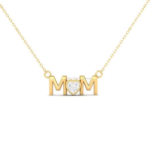 MOM Necklace with Heart, 14K Gold Plated CZ Pendant Necklace, Mother’s Day Gift for Mom, Dainty Jewelry from Daughter or Son