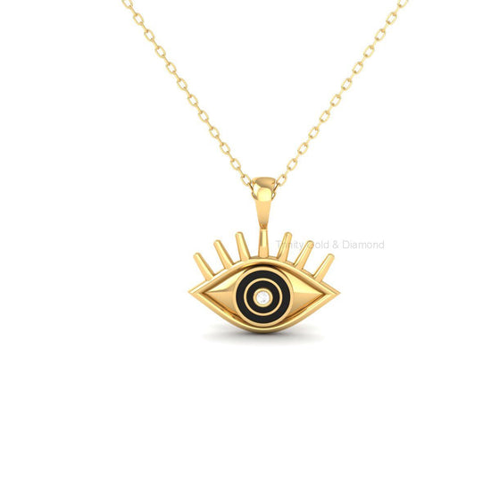 Gold Evil Eye Pendant Necklace for Women, Dainty Diamond Eye Charm Necklace, 14K Gold Plated Protection Jewelry, Handmade Gift