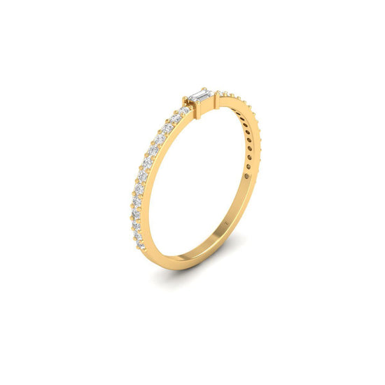 Baguette and Round Diamond Band Ring in 925 Sterling Silver, Gold Plated Dainty Ring, Stacking Promise Ring for Her, Handmade Jewelry