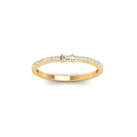 Baguette and Round Diamond Band Ring in 925 Sterling Silver, Gold Plated Dainty Ring, Stacking Promise Ring for Her, Handmade Jewelry
