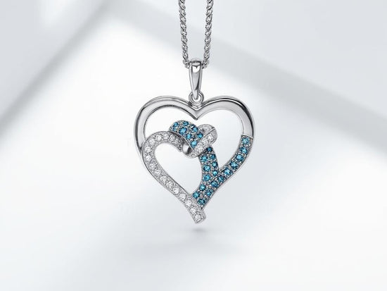 Swirl Heart Necklace • Blue & White Heart • Silver Open Heart • Gemstone Heart • Elegant Heart Silver • Perfect Gift For Her